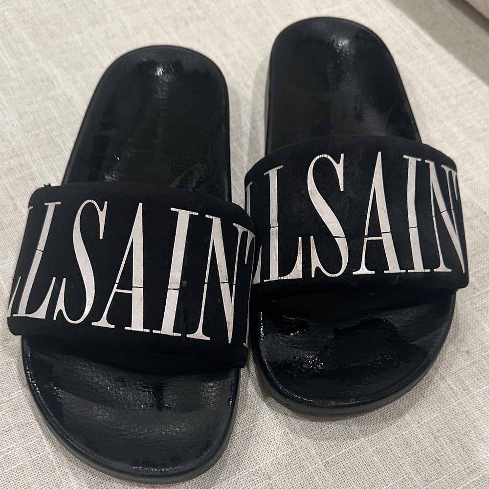 All Saints Black Slide Sandals